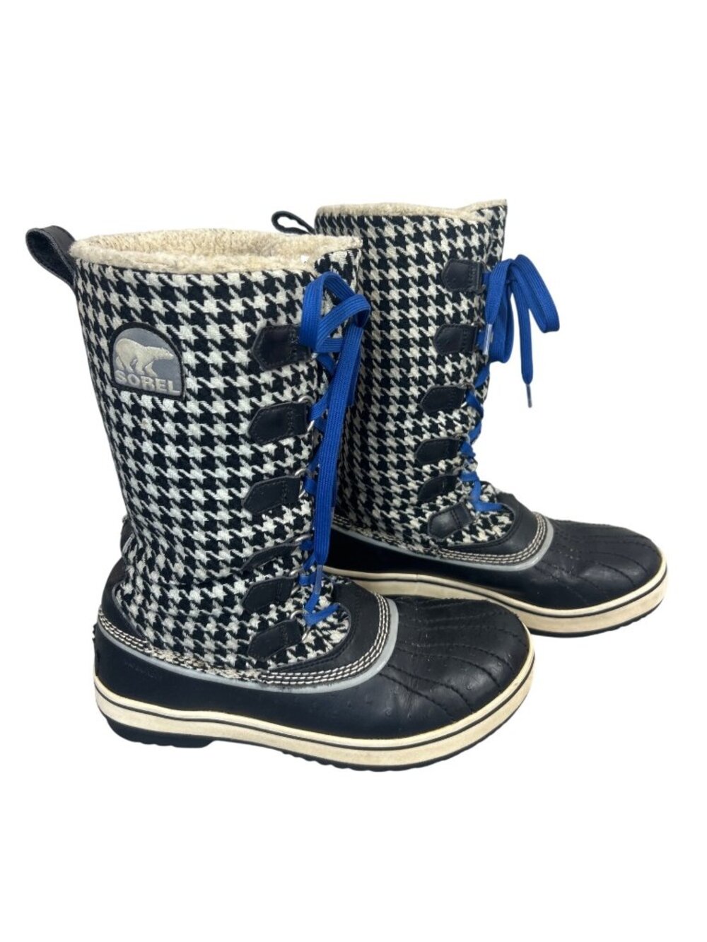 Sorel Tivoli Women's 8 Houndstooth Winter Boots Black White Tall Waterproof